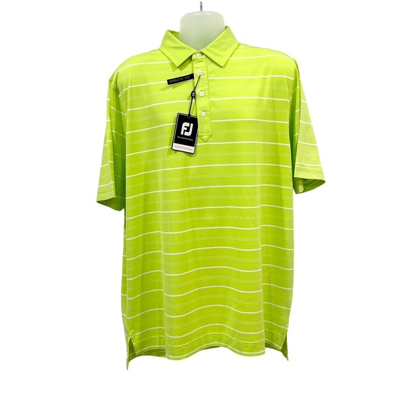 FootJoy Shirts Footjoy Mens Athletic Fit Green White Striped Golf